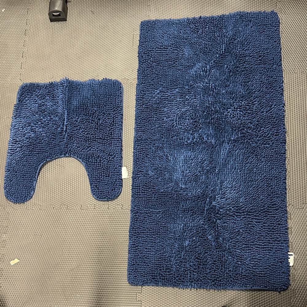Plush Blue Chenille Bath Mat Set